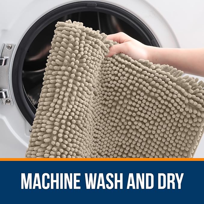 OLANLY Bathroom Rugs 34x21, Extra Soft Absorbent Chenille Bath Rugs, Rubber Backing Quick Dry, Machine Washable Bath Mats for Bathroom Floor, Tub and Shower, Home Decor Accessories, Warm Taupe