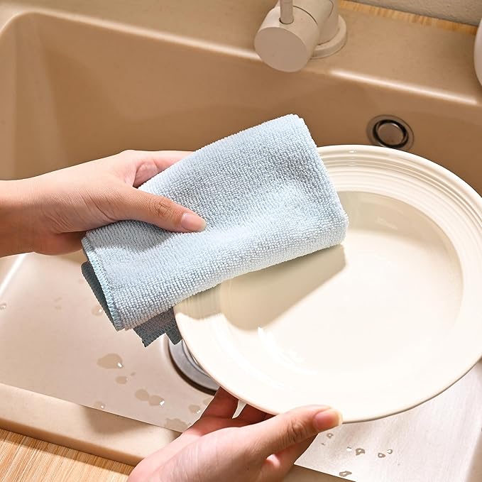 Fox Run Colorful Microfiber Cleaning Cloth Set, Includes Blue, Green and Cream Kitchen and Home Cleaning Towels