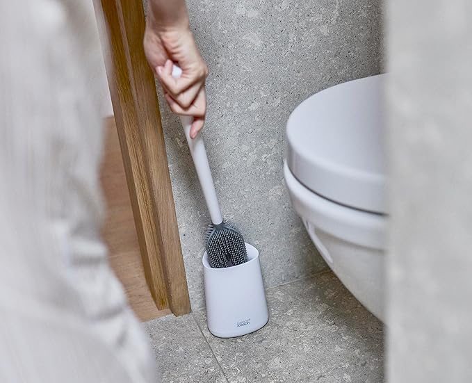 Joseph Joseph Flex 360 Lite, Advanced Smart Toilet Brush and Small Storage Holder Set with Anti-drip, Anti-Clog, Triple-Action Replaceable Brush Head - White