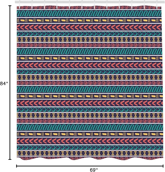 Ambesonne Striped Shower Curtain, Style Pattern Geometric Trippy Forms Art Print, Cloth Fabric Bathroom Decor Set with Hooks, 69" W x 84" L, Multicolor