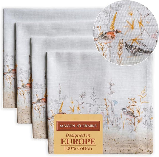 Maison d' Hermine 100% Cotton Cloth Napkins Set of 4 Everyday Reusable Square Napkins Cloth Washable Dinner Party Wedding Restaurant Hotel Kitchen Spring Summer (Meadow Florals - Beige, 20" x 20")