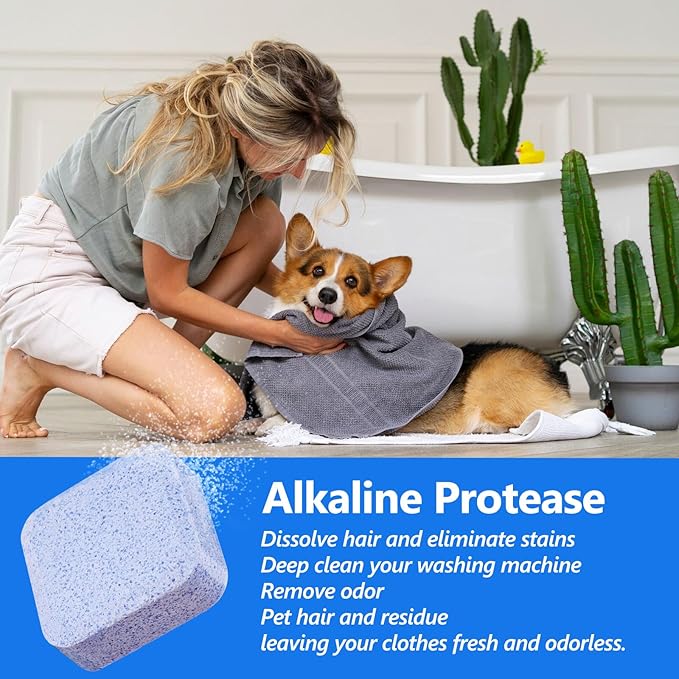 USKICH 36 Pack Washing Machine Cleaner Tablets For Pet Owners,Washer Machine Cleaner Remove Stubborn Pet Hair, Eliminates Smells,Compatible with HE, Top & Front Load Washer