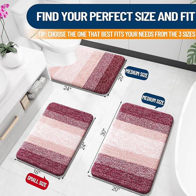 OLANLY Large Bathroom Rugs Mat 40x24, Extra Soft Absorbent Microfiber Bath Rugs, Rubber Backing, Quick Dry, Machine Washable Bath Mats for Bathroom Floor, Tub and Shower, Home Decor Accessories, Red