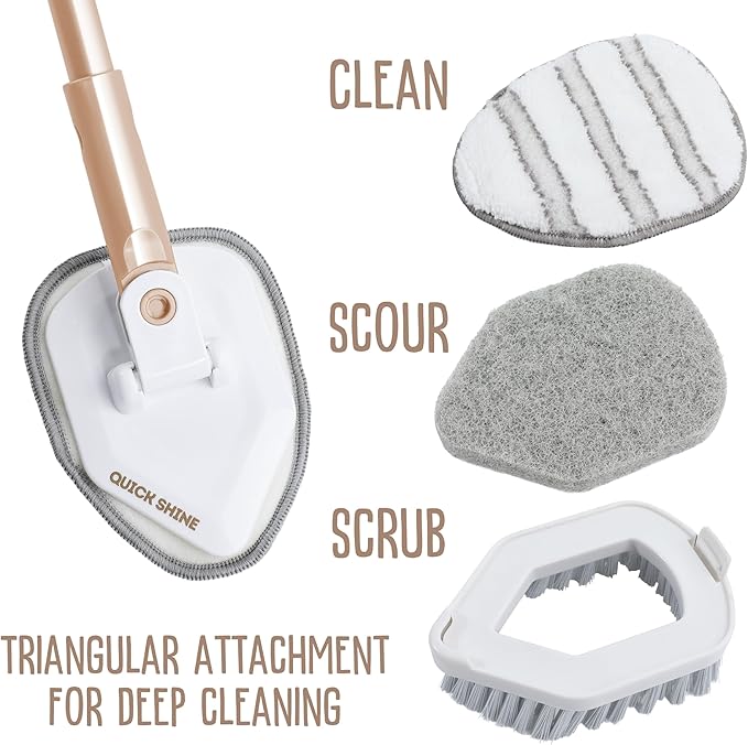 Quick Shine Ultimate Gold Clean + Polish Mop Kit, 9 Pc Set w/Interchangeable Attachments | 2-in-1 Pro Cleaning System w/ Microfiber Pads for All Floor Types | No Batteries Needed