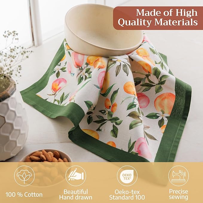 Maison d' Hermine 100% Cotton Cloth Napkins Set of 4 Everyday Reusable Square Napkins Cloth Washable Dinner Party Wedding Restaurant Hotel Kitchen Spring Summer (Soleil Fruite, 18" x 18")