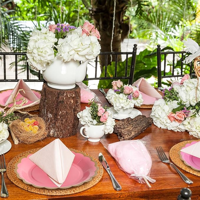 48 Pcs Valentine's Day Pink Paper Plates 7 Inch Gradient Pink Scalloped Disposable Dessert Plate for Women Coquette Bridal Wedding Birthday Galentine's Baby Shower Party Supplies
