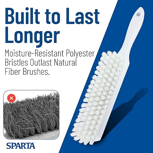 SPARTA 8 Inch Soft Counter Brush with Polyester Bristles and 5 Inch Handle, Color Coded Handheld Broom for Tables Countertops and Foodservice Surfaces, 13 Inch Overall Length, White, Pack of 6
