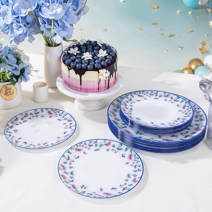 30Pcs Blue Plastic Plates - Butterfly Plates Disposable Heavy Duty, Fancy Floral Pattern Perfect for Weddings, Tea Parties, Holidays - 10.25" Dinner & 7.5" Dessert Plastic Plate