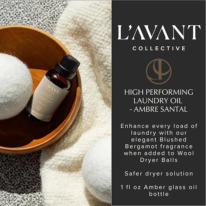 L'AVANT Collective | Essential Oils for Laundry - Dryer Balls Scents – Scented Fragrance Essential Oil Drops | Laundry Oil - Ambre Santal