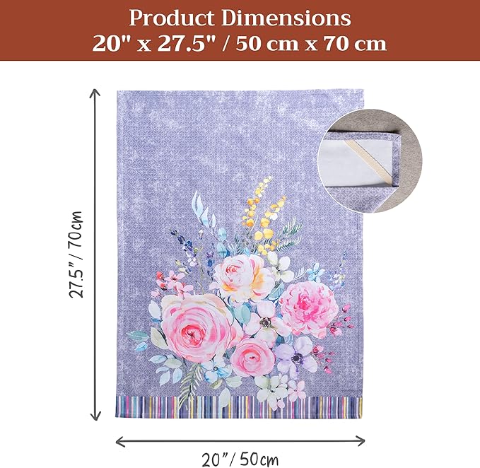 Maison d' Hermine Kitchen Towels Set of 3 100% Cotton 27.50" x 20" Reusable Cloth Tea Dish Towels Absorbent with Hanging Loop for Farmhouse Hotel Spring Summer - Sweet Rose Lavender - Lush