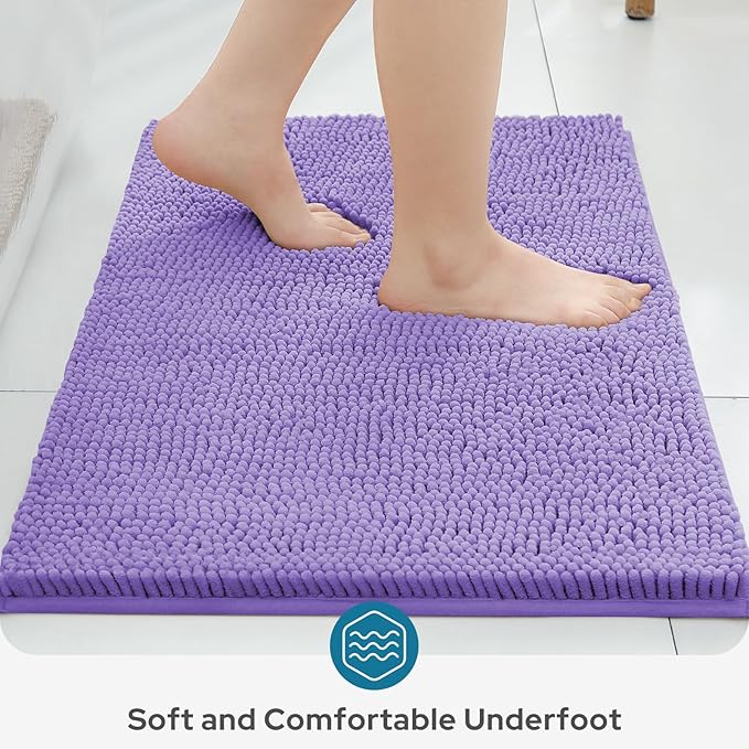 BYSURE Lavender Bathroom Rugs Sets 3 Piece Non Slip Extra Absorbent Plush Chenille Soft Washable Bath Mats