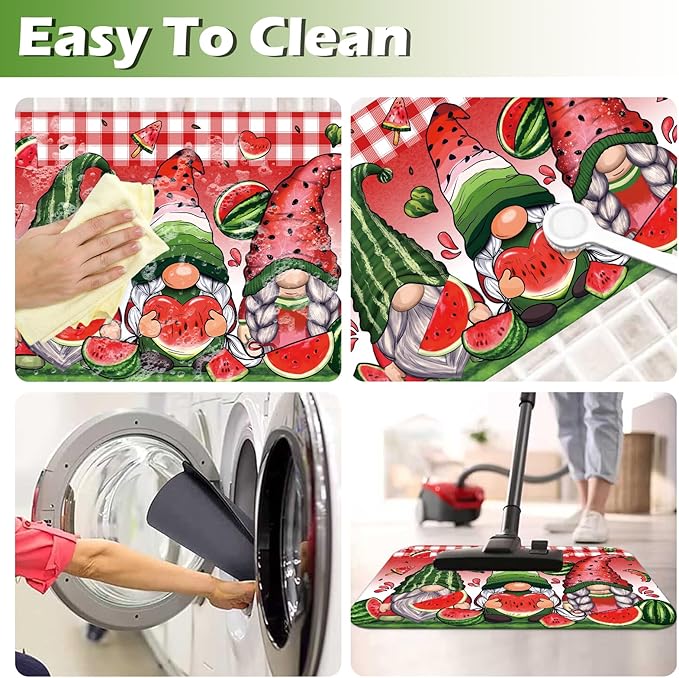 APROPHIC Summer Gnome Bath Mat for Bathroom Decor, Fruit Watermelon Plaid Bathroom Rug Non-Slip Rubber Backing Carpet, Absorbent Quick-Drying Floor Mat, Ultra-Thin Fit Under The Door,17x24 in, Red