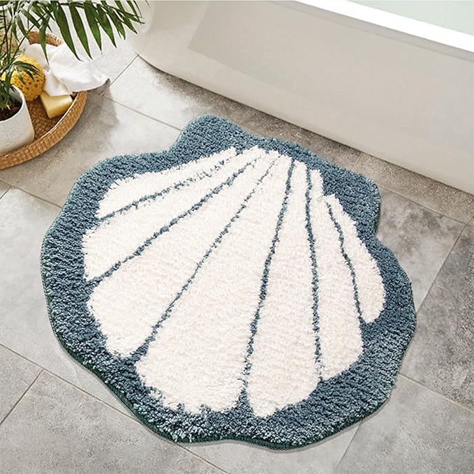 Cute Blue Shell Bath mat Super Soft and Absorbent Microfiber Plush Non-Slip Bathroom Rugs,Bath Rugs for Bathroom Door Mat 19.3x22 Inches