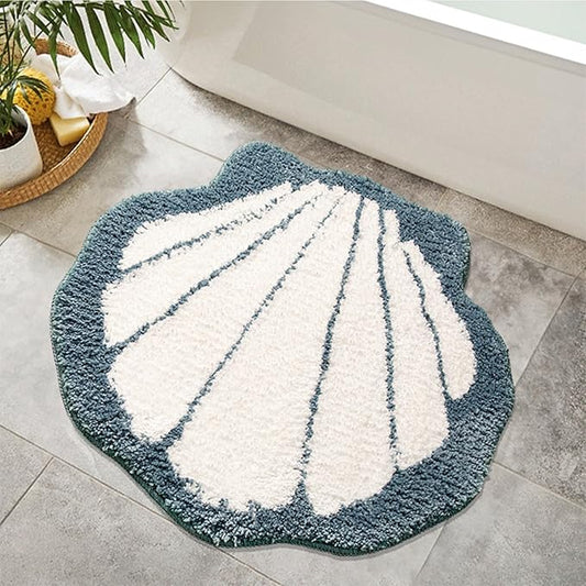 Cute Blue Shell Bath mat Super Soft and Absorbent Microfiber Plush Non-Slip Bathroom Rugs,Bath Rugs for Bathroom Door Mat 19.3x22 Inches