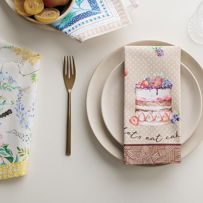 Maison d' Hermine 100% Cotton Cloth Napkins Set of 4 Everyday Reusable Square Napkins Cloth Washable Dinner Party Wedding Restaurant Hotel Kitchen Spring Summer (Cakes, 18" x 18")