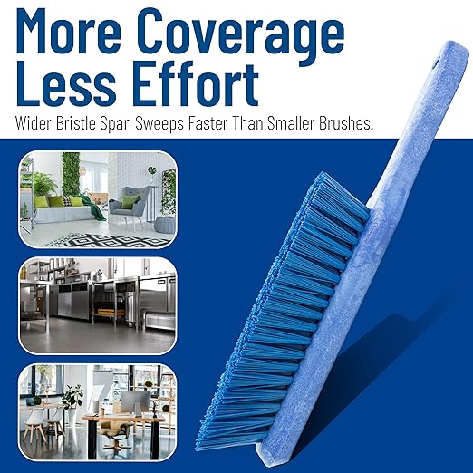 SPARTA 8 Inch Soft Counter Brush with Polyester Bristles and 5 Inch Handle, Color Coded Handheld Broom for Tables Countertops and Foodservice Surfaces, 13 Inch Overall Length, Blue, Pack of 6