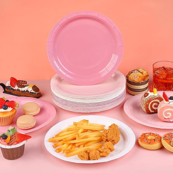 Kochorie 60 Pieces Dusty Pink Disposable Paper Plates 9 Inch Heavy Duty Dinner Plates, Solid Color, Table Decorations Party Supplies for Birthdays, Weddings, Daily Use