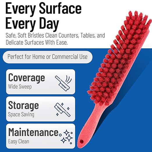 SPARTA 8 Inch Soft Counter Brush with Polyester Bristles and 5 Inch Handle, Color Coded Handheld Broom for Tables Countertops and Foodservice Surfaces, 13 Inch Overall Length, Red, Pack of 6