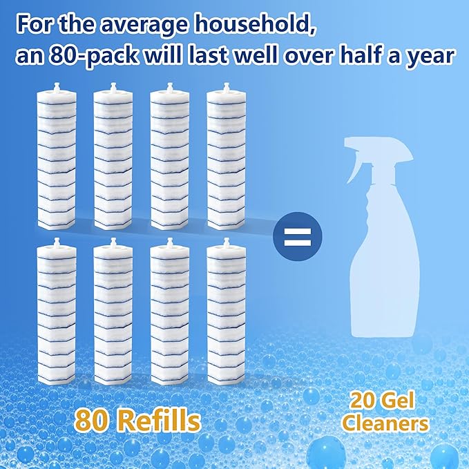 80 Toilet Wand Refills for Clorox Toilet Wand, Disposable Toilet Brush Head with Rich Foaming, Extra Thick Triple-layer Refills, Strong Cleaning & Scrubbing Power, Won't Fall Off or Fall Apart