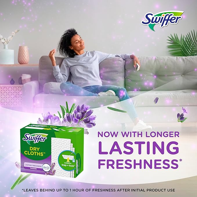 Swiffer Sweep + Mop, Dry Pads Refill, Floor Cleaner for Dirt, Dust, Hair, Cleaning Cloths for Mopping Home, Bathroom, Kitchen, Dust Mop, Floor Duster, Lavender, 52ct (Pack of 3)