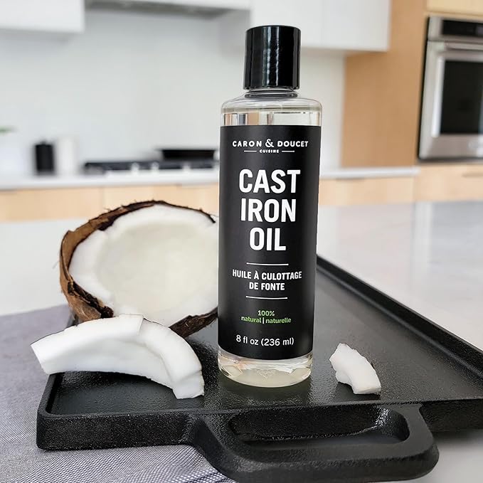 CARON & DOUCET - Cast Iron Seasoning & Cleaning Oil | 100% Plant-Based & Food Grade! | Best for Seasoning, Restoring, Curing and Care (8oz)