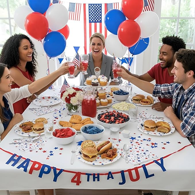 100Pcs 4th of July Plates and Napkins,Patriotic Party Tableware Set | 50*9inch Plates | 50*6.5inch Napkins,250th Anniversary Red Blue Silver Stars for Independence Day Veterans&Memorial Day Decoration