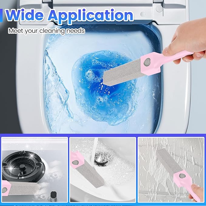 15 Packs Pumice Cleaning Stone, Pumice Stone for Toilet Cleaning with Removable Extra Long Handle, Powerful Cleaner for Hard Water Rings,Calcium Stains, Stone Toilet Bowl Cleaner for Home (15, Pink)