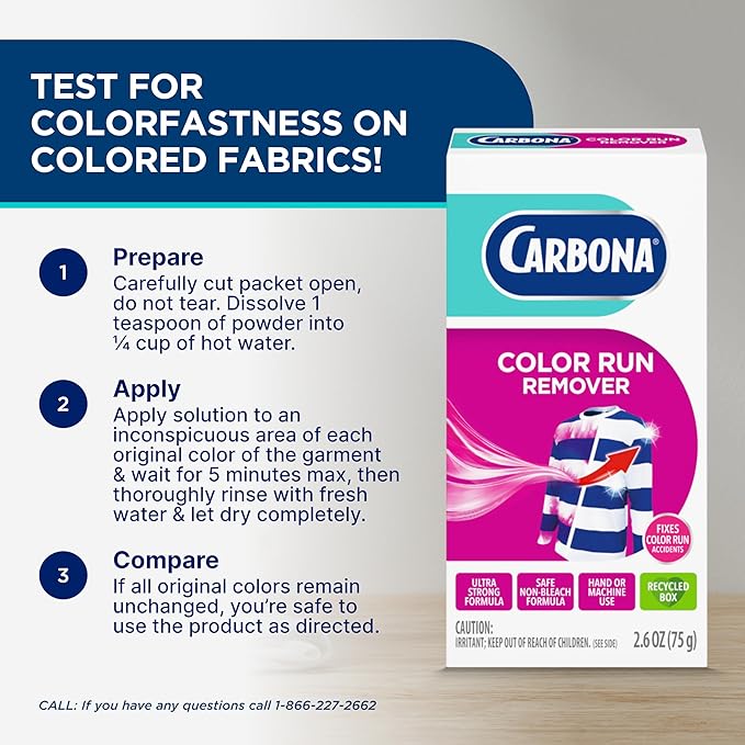Carbona Color Run Remover (2.6 Oz), Ultra Strong Laundry Dye Transfer Remover, Helps Fix Color Run Accidents, Brightens Whites, Hand or Machine Use