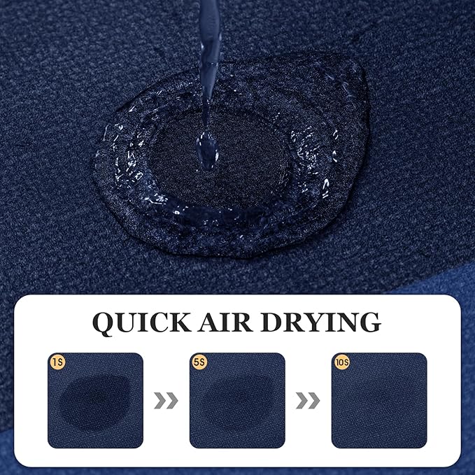 ACCUMTEK Non Slip Bath Mat, Thin Bathroom Rugs Fit Under Door, Quick Dry Bath Mats, Machine Washable Bath Rugs for Bathroom, Bathtub & Kitchen, Bathtub,Dark Blue/Bordered/3 Piece