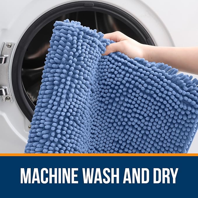OLANLY Large Bathroom Rugs 40x32, Soft Absorbent Chenille Bath Rugs, Rubber Backing Quick Dry, Machine Washable Bath Mats for Bathroom Floor, Tub and Shower, Home Decor Accessories, Cornflower Blue