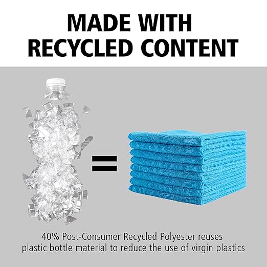 Rubbermaid Commercial Products HYGEN r-40 Recycled Microfiber Cloths, 16"" X 16"" Blue, 24-Pack, Durable, Lint-Free, Wet-Dry Cleaning for Home, Applianes, Cars, Custodial Spaces, Housekeeping, Glass