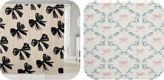 Erosebridal Bow Bathroom Curtain and Bath Mat for Kids Girls Teen