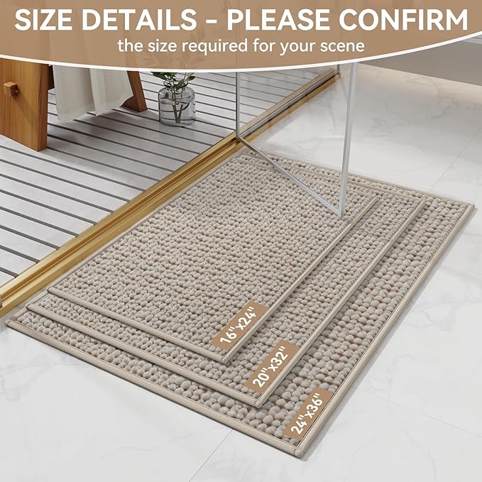 Bathroom Rugs Mat 24x36, Extra Soft Absorbent Chenille Bath Rug, Non Slip PVC Backing Washable Quick Dry Bath Mats for Bathroom Fit Under Door, Tub, Shower, Sink, Home Decor Accessories Brown