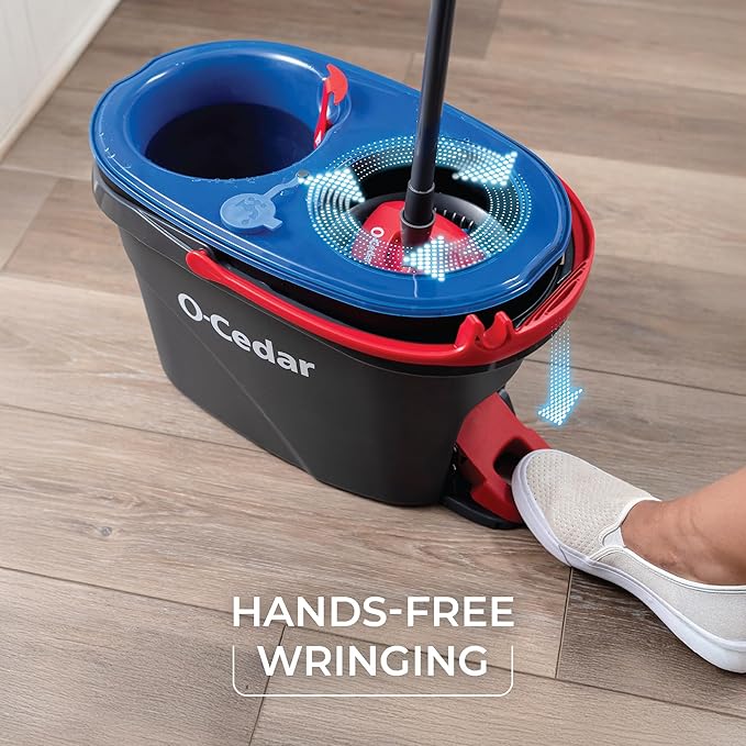 O-Cedar EasyWring RinseClean Microfiber Spin Mop & Bucket Floor Cleaning System, Grey and O-Cedar PACS Hard Floor Cleaner, Crisp Citrus Scent 10 Count (1-Pack)