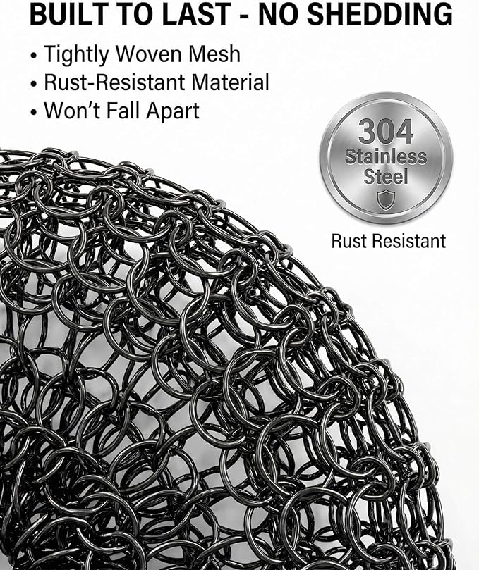 8 Pcs Steel Wool Scrubbers with 2 Pcs Handle,Stainless Steel Scouring Pads for Cast Iron Skillets, Grill & Kitchen Pots - Rust Resistant, Non-Splintering Heavy Duty for Tough Grease