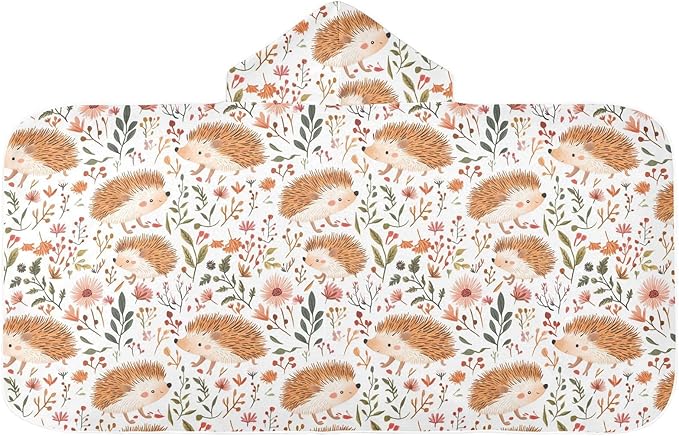 Beach Towels for Kids Funny Hedgehog White Hooded Beach Bath Towel Absorbent Bathing Suit for Girls