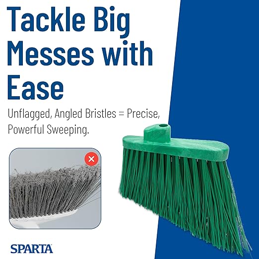 SPARTA Sweeper Broom – 12 Inch Angled Outdoor Broom Head with Durable Polypropylene Bristles, Standard Thread Compatible for Home Garage or Kitchen Cleaning, Green, Pack of 12