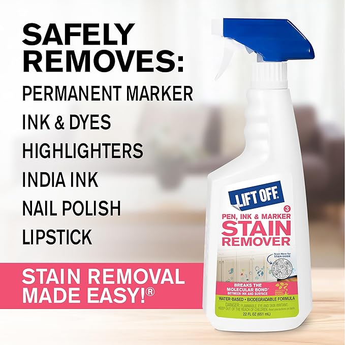 Motsenbocker's Lift Off 40901 Pen, Ink & Marker Stain Remover – Removes Nail Polish, Makeup, and Dyes From Walls, Countertops, Tile, and More, Pre-Wash Laundry Treatment – 22 fl oz