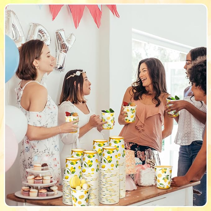 Umigy 200 Pcs Lemonade Paper Cups Disposable Lemonade Stand Cups Bathroom Mouthwash Drinking Disposable Cups for Summer Party Picnics Barbecues Traveling Hot Cold Beverage Water Juice (8 oz)