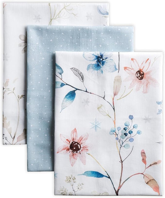 Maison d' Hermine Kitchen Towels Set of 3 100% Cotton 20" x 27.5" Reusable Cloth Tea Dish Towels Absorbent with Hanging Loop for Kitchen Dining Thanksgiving Christmas Decorations (Ice Florals)