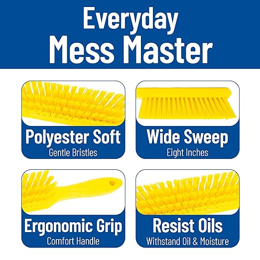 SPARTA 8 Inch Soft Counter Brush with Polyester Bristles and 5 Inch Handle, Color Coded Handheld Broom for Tables Countertops and Foodservice Surfaces, 13 Inch Overall Length, Yellow, Pack of 6