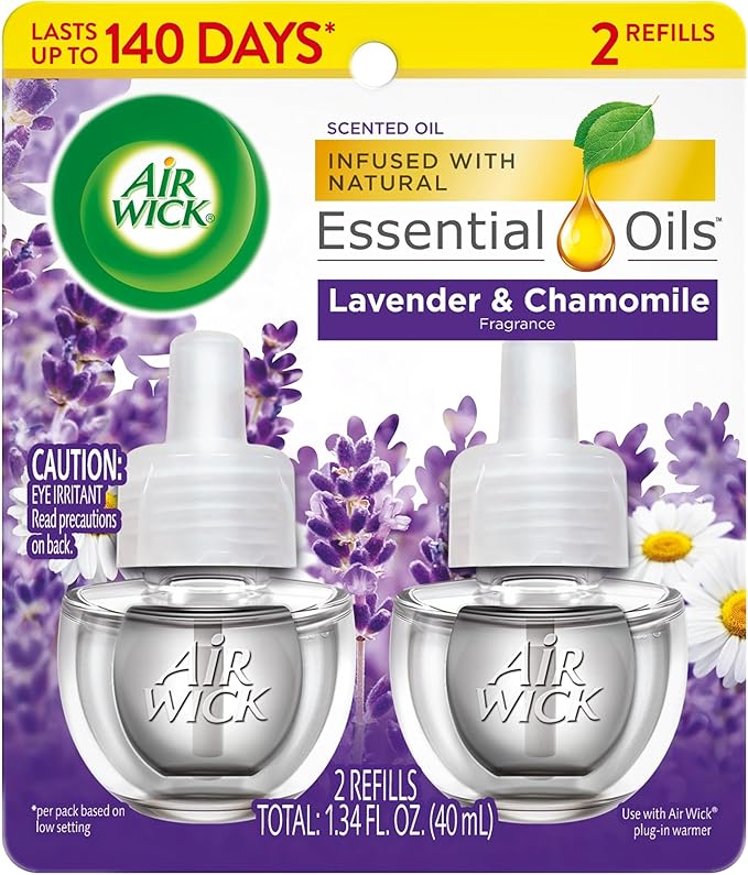Air Wick Plug in Scented Oil Refill, 2ct, Lavender & Chamomile, Essential Oils, Air Freshener