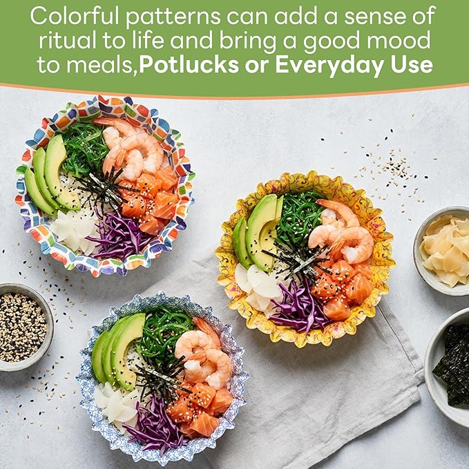 30 Pcs Small Paper Bowls, 8oz Floral Disposable Soup Bowl, Heavy Duty Printed Disposable Bowls For Snack,Dessert,Ice Cream,Salad, Party & Everyday Use(Colored Stones)