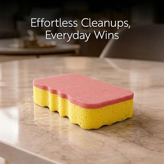 Restaurantware Sponge and Scouring Pad Combo 1 Count 7.4 x 5.1 x 1.9 Inches Plastic Multi-Surface Scrubber Flexible Cleaning Sponge for Commercial Kitchens