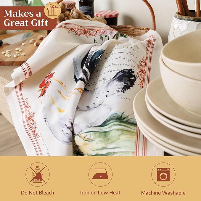 Maison d' Hermine Kitchen Towels Set of 2 100% Cotton 27.50" x 20" Reusable Cloth Tea Dish Towels Absorbent with Hanging Loop for Kitchen, Home, Dining, Cocktail Parties Spring/Summer (Campagne)