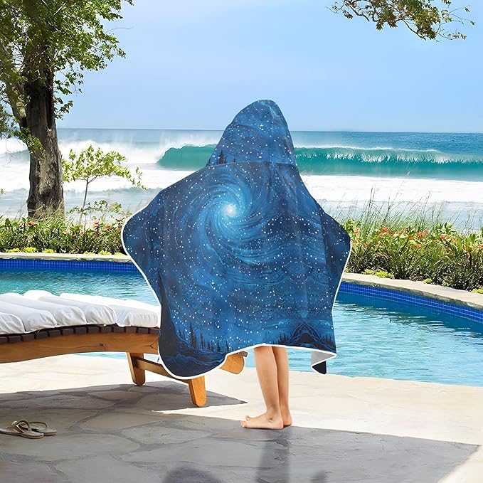 Hooded Towel for Kids Dark Blue Starry Sky Beach Wrap Bath Towels 50x23.5in