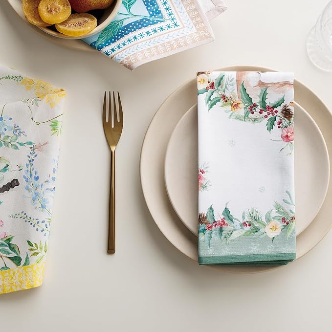 Maison d' Hermine 100% Cotton Cloth Napkins Set of 4 Everyday Reusable Square Napkins Cloth Washable Dinner Party Wedding Restaurant Hotel Kitchen Spring Summer (Xmas, 18" x 18")