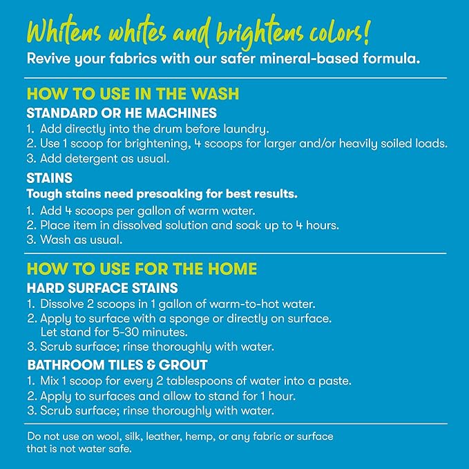 ECOS OXO BRITE Multi-Purpose Stain Remover, Brightens & Whitens, Free & Clear, 145 Loads, Plastic-Free, Safer Choice Certified, 2 lbs