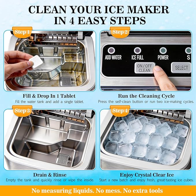 Bellaluce Ice Machine Cleaner Tablets Descaler (32 Pack) – Nickel-Safe Countertop Portable Commercial Ice Maker Cleaning – Remove Hard Water Buildup, Odor-Free, Crystal Clear Ice