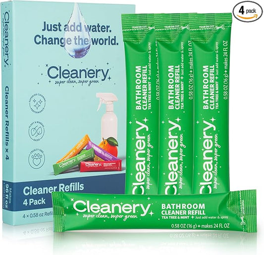 Bathroom Cleaner Powder Concentrate Refills 4 Pack, Makes 24 fl oz Each, Tea Tree & Mint